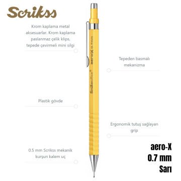 Scrikss Versatil Kalem Aero-X 0.7mm Sarı