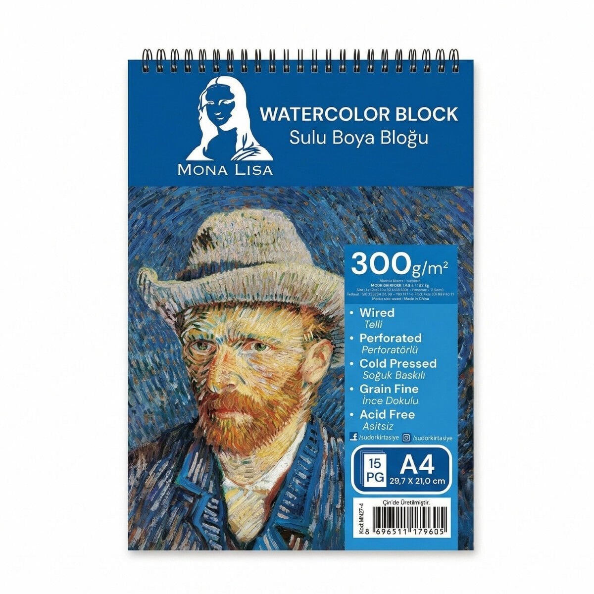 Mona Lisa Sulu Boya Bloğu A4 300gr 15yp Spiralli