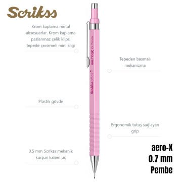 Scrikss Versatil Kalem Aero-X 0.7mm Pembe