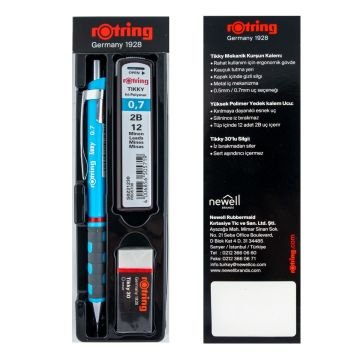 Rotring Tikky Grafik Teknik Çizim Kalemi Silgi Hediyeli Set 0.7mm Açık Mavi