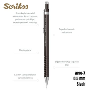 Scrikss Versatil Kalem Aero-X 0.5mm Siyah