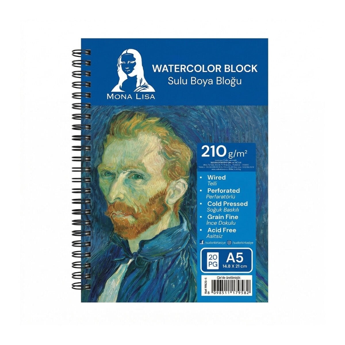 Mona Lisa Sulu Boya Bloğu A5 210gr 20yp Spiralli