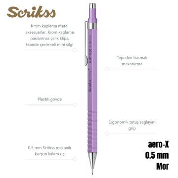 Scrikss Versatil Kalem Aero-X 0.5mm Mor