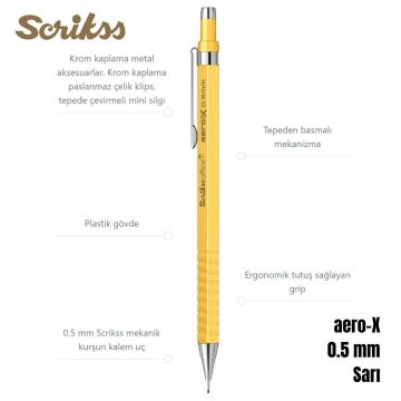 Scrikss Versatil Kalem Aero-X 0.5mm Sarı