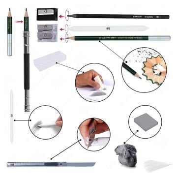 Kalour Sketching Eskiz Kalem Seti Bez Çantalı 54 Parça