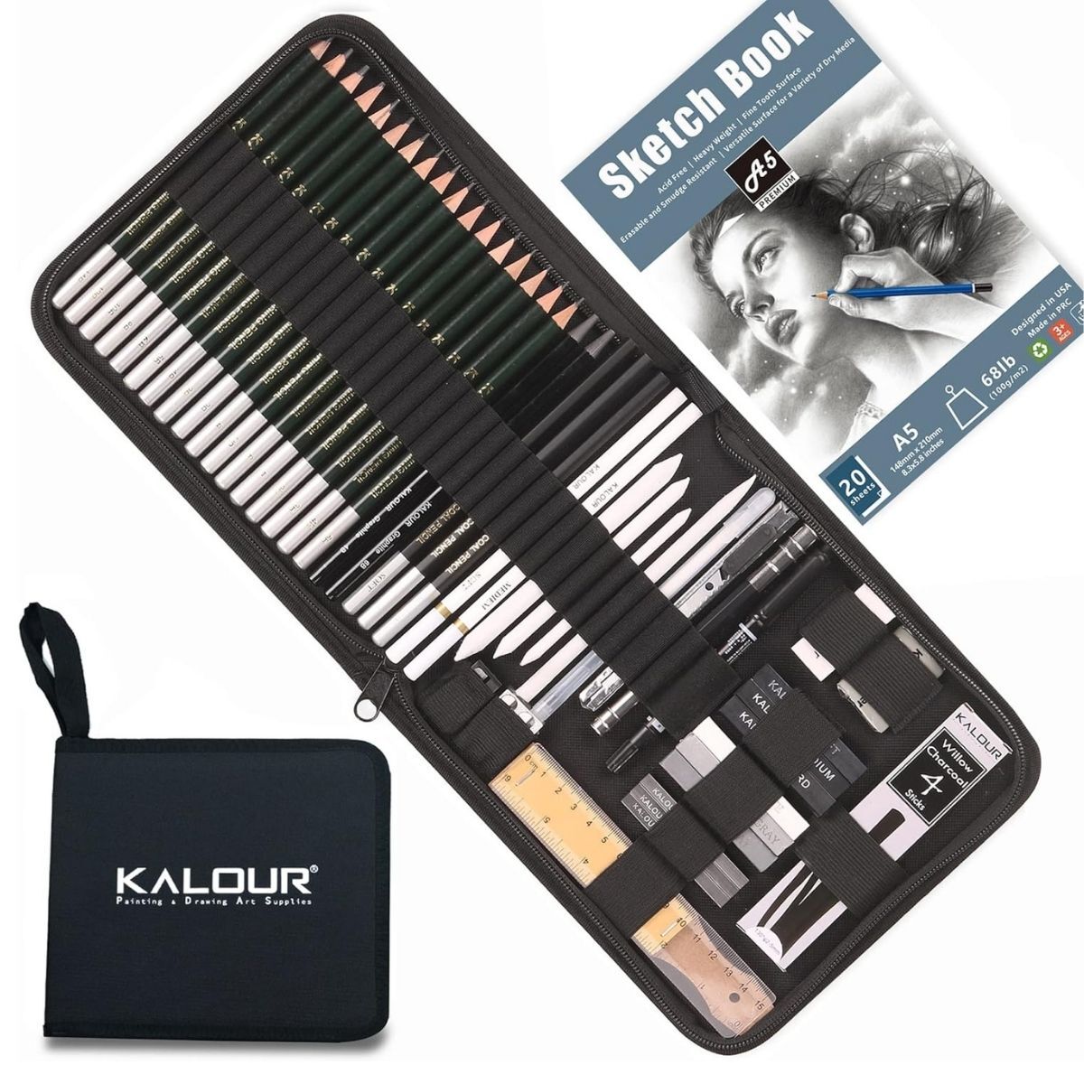 Kalour Sketching Eskiz Kalem Seti Bez Çantalı 54 Parça