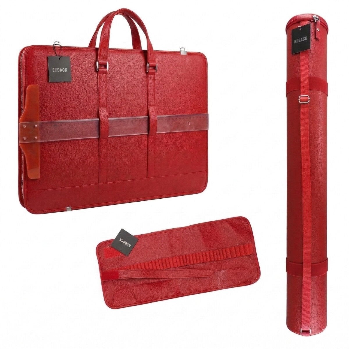 BBack Teknik Proje Çanta-Tüp-Kalemlik 40x55cm 3lü Seti Kırmızı