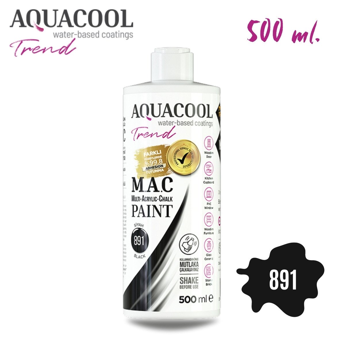 Aquacool Multi Akrilik Boya 500ml 891 Siyah