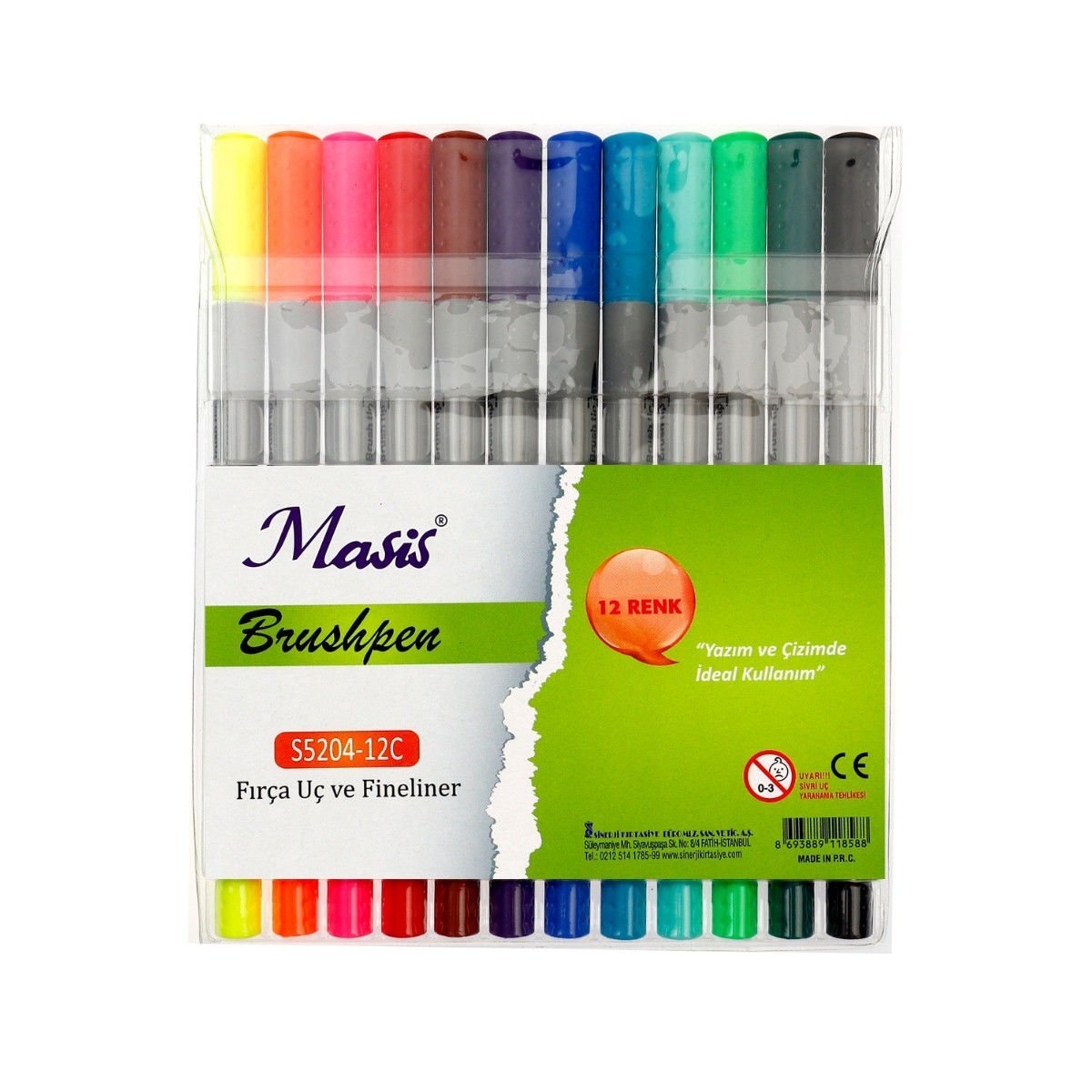 Masis Brushpen Fırça Uç ve Fineliner Seti 12li
