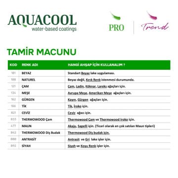 Aquacool Su Bazlı Ahşap Tamir Macunu Tüp 200gr 101 Beyaz