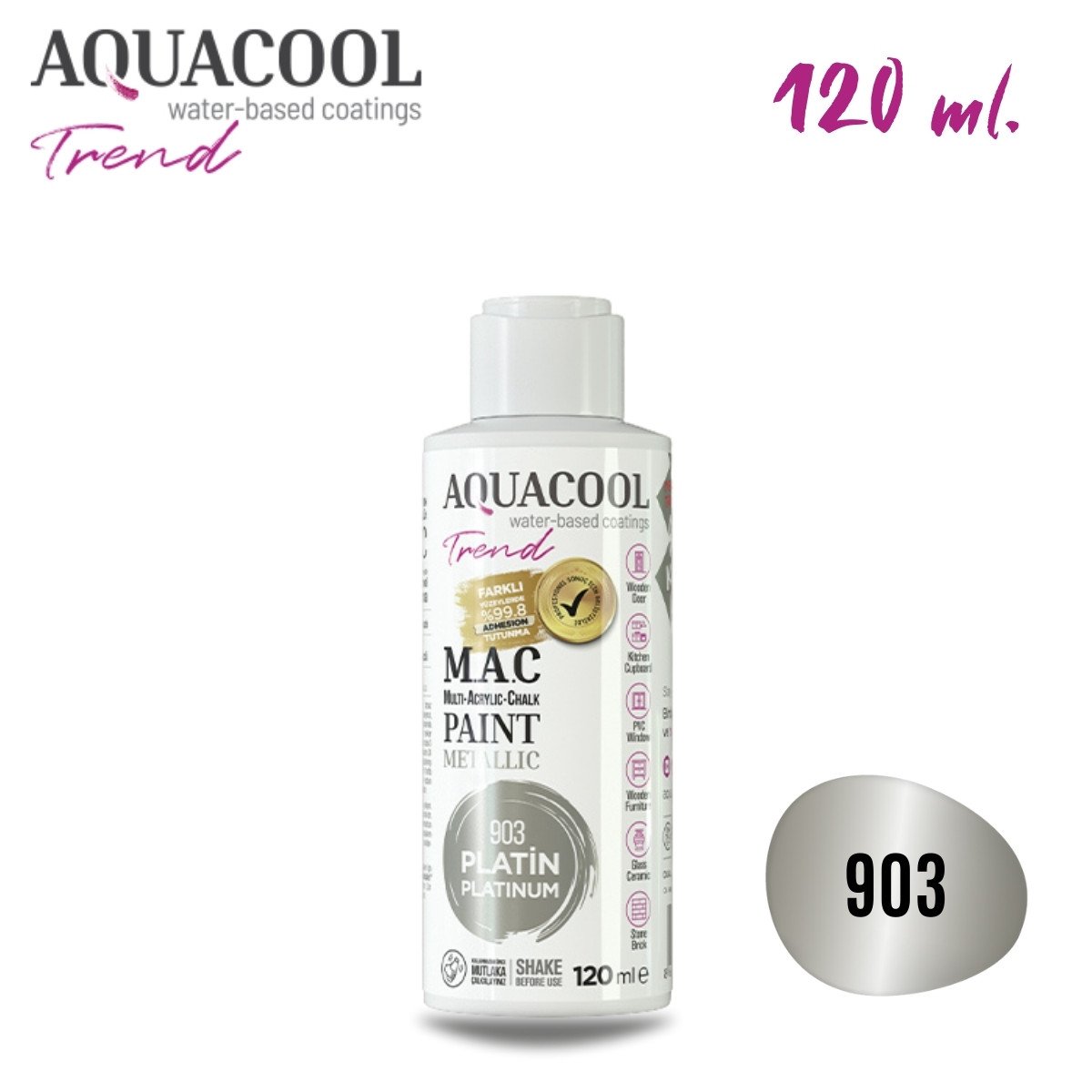 Aquacool Multi Akrilik Boya 120ml 903 Metalik Platin