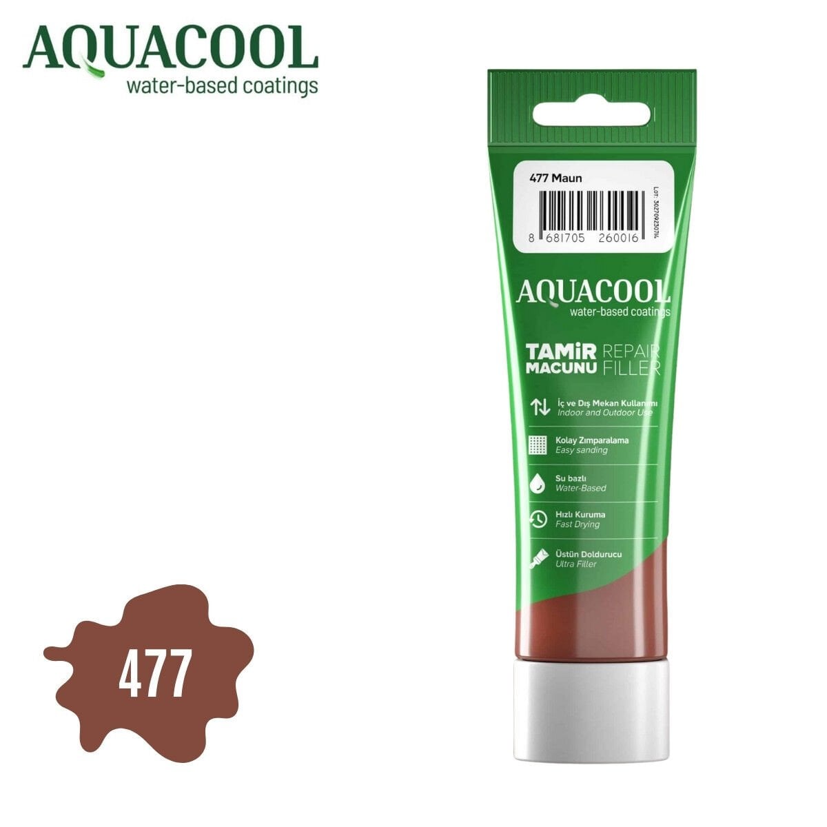 Aquacool Su Bazlı Ahşap Tamir Macunu Tüp 200gr 477 Maun