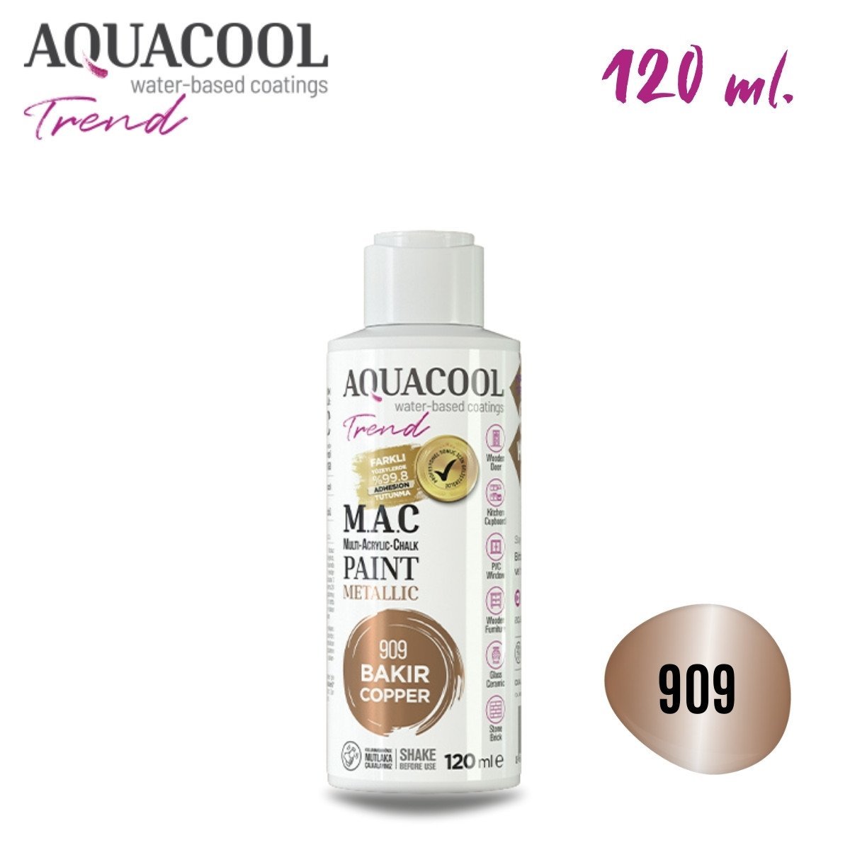 Aquacool Multi Akrilik Boya 120ml 909 Metalik Bakır