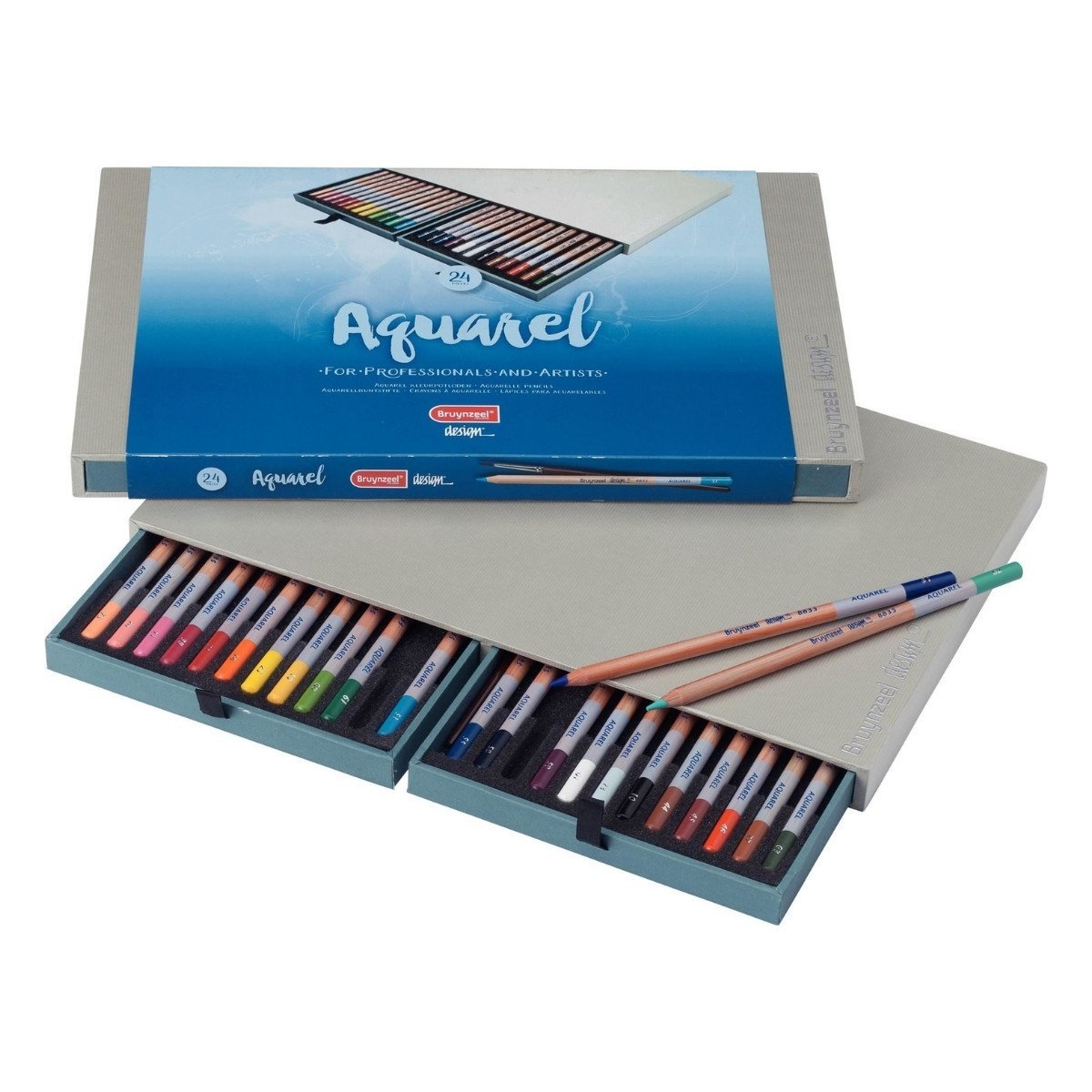 Bruynzeel Design Seri Sanatsal Aquarel Kuru-Sulu Boya Kalem Seti 24lü Lüx Kutu