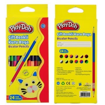 Play Doh 24 Renk Set Bicolor Kuru Boya 12 Renk Play-Ku011
