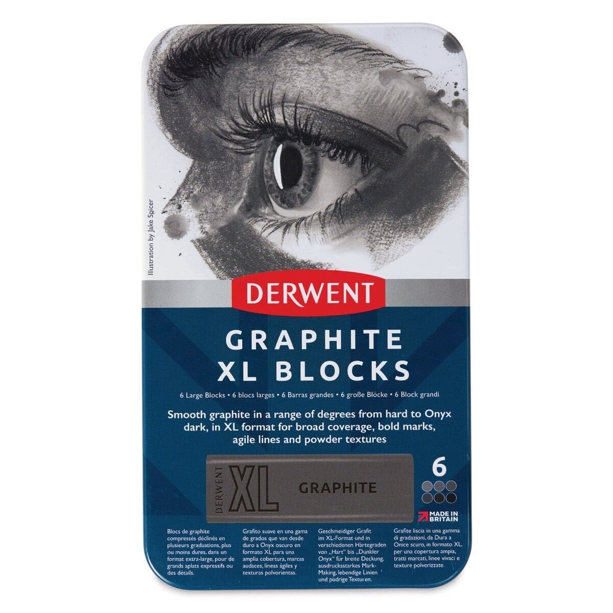 Derwent XL Charcoal Kömür Füzen Blok 6lı Set - Metal Box