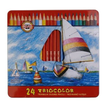 Koh-i Noor Triocolor Jumbo Üçgen Kuru Boya Kalem Seti 24lü Metal Kutu