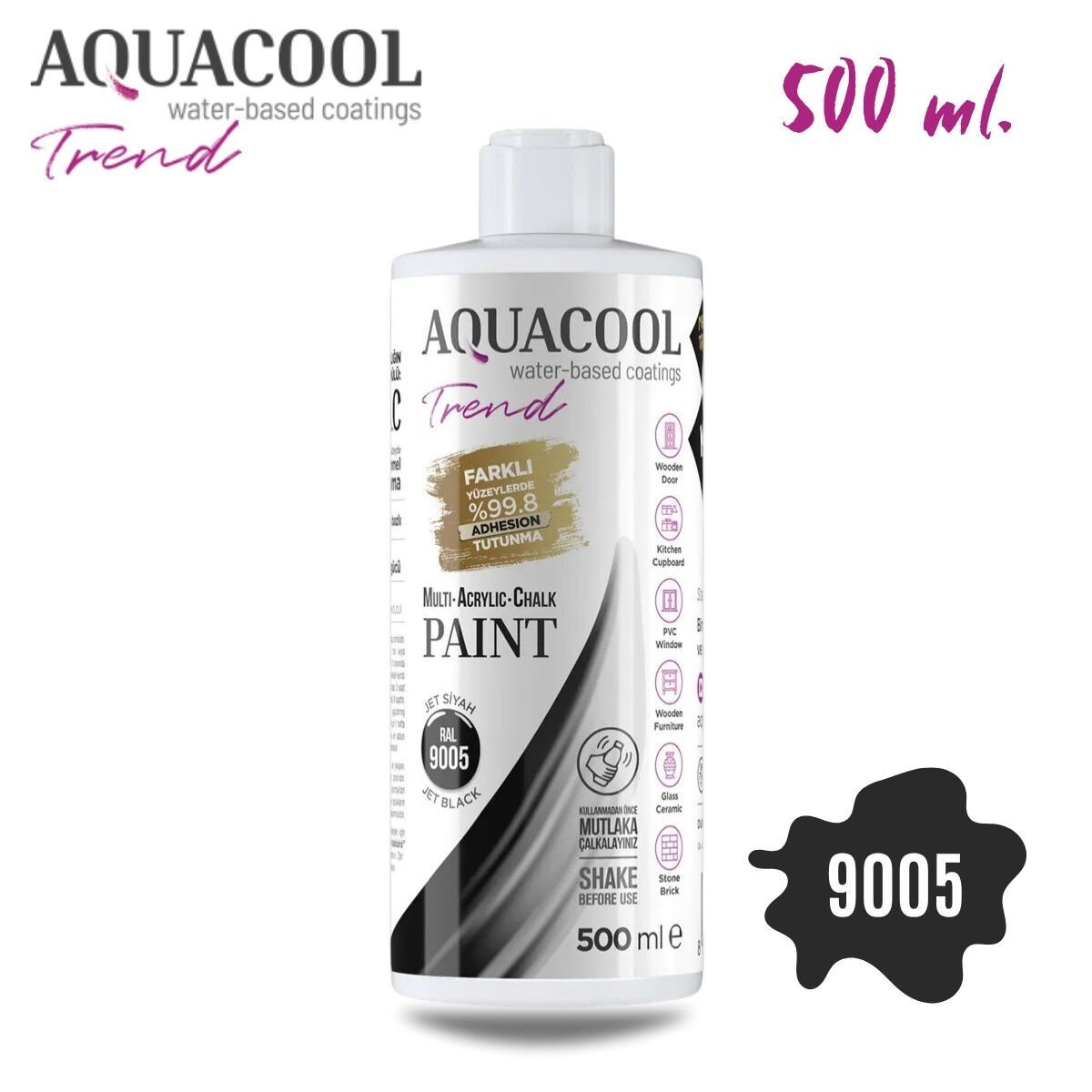 Aquacool Multi Akrilik Boya 500ml 9005 Jet Siyah