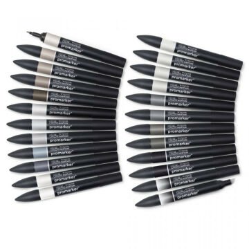 Winsor Newton Promarker Set Black & Greys (24 x Siyah Gri Tonları Çantalı)