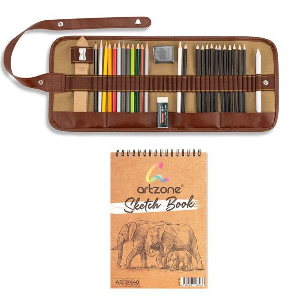 Artzone Rulo Eskiz Seti 32 Parça + Spiralli Defter A5 120gr 40yp Hediyeli