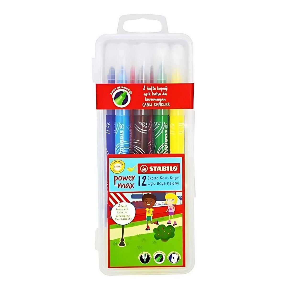 Stabilo Power Max Kalın Uçlu Keçeli Kalem Seti 12 Renk Plastik Kutu