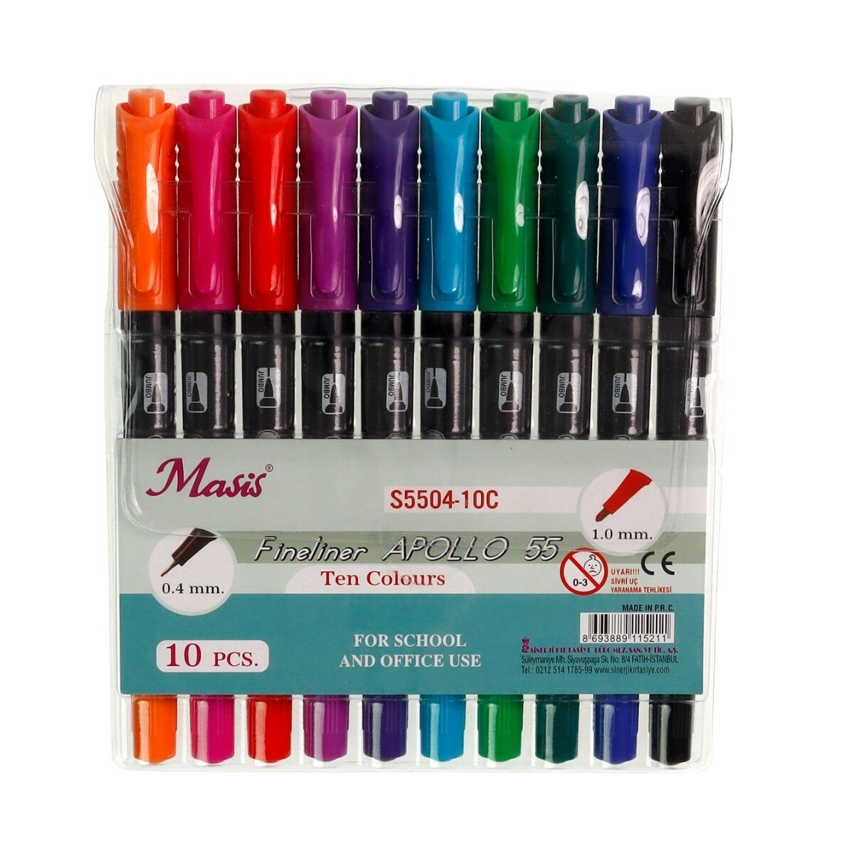 Masis Fineliner Çift Uçlu Kalem Apollo 55 Seti 10lu