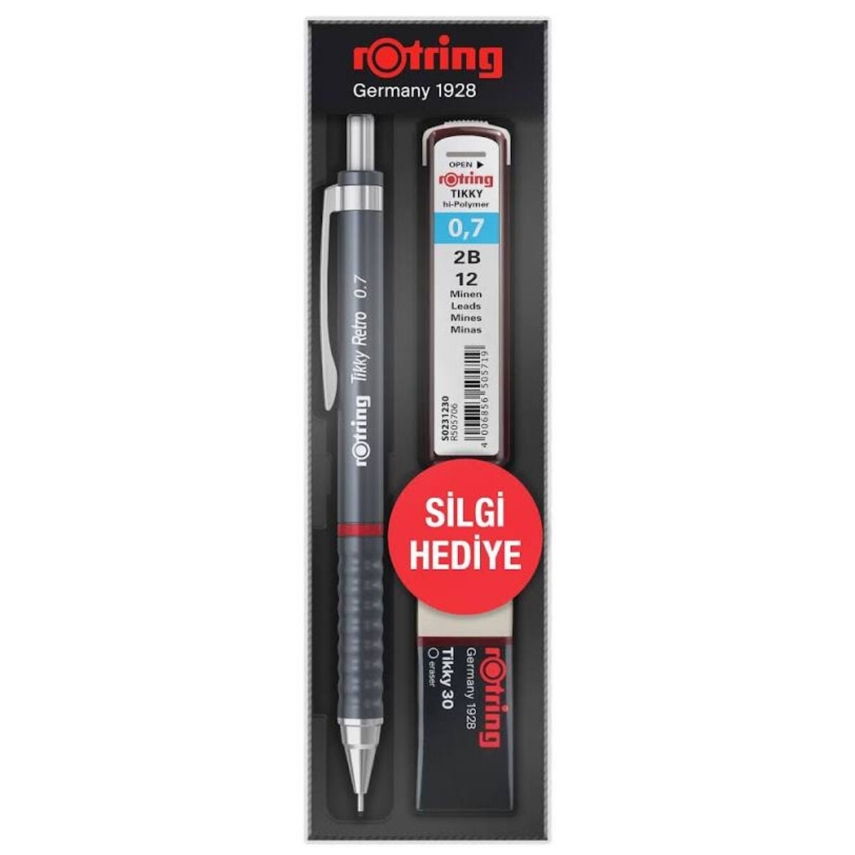 Rotring Tikky Retro Grafik Teknik Çizim Kalemi Silgi Hediyeli Set 0.5mm Gri