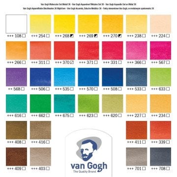 Van Gogh Tablet Sulu Boya Seti Metal Kutu 36lı Fırça Hediyeli