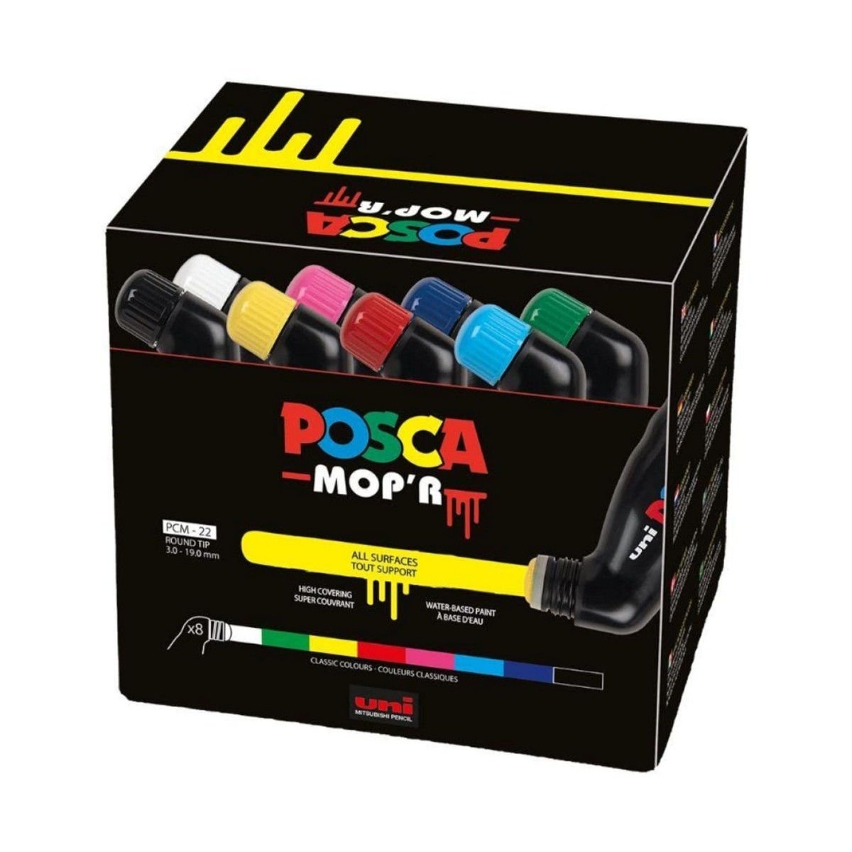 Uni POSCA MOP'R PCM-22 3.0-19.0mm Su Bazlı Mop Markörü 8li