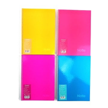 Notte Sert Kapak Spiralli Okul Defteri Pastel 4 Konulu A4 160yp Çizgili