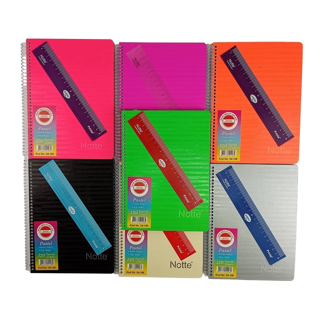 Notte Sert Kapak Spiralli Okul Defteri Pastel A5 120yp Çizgili