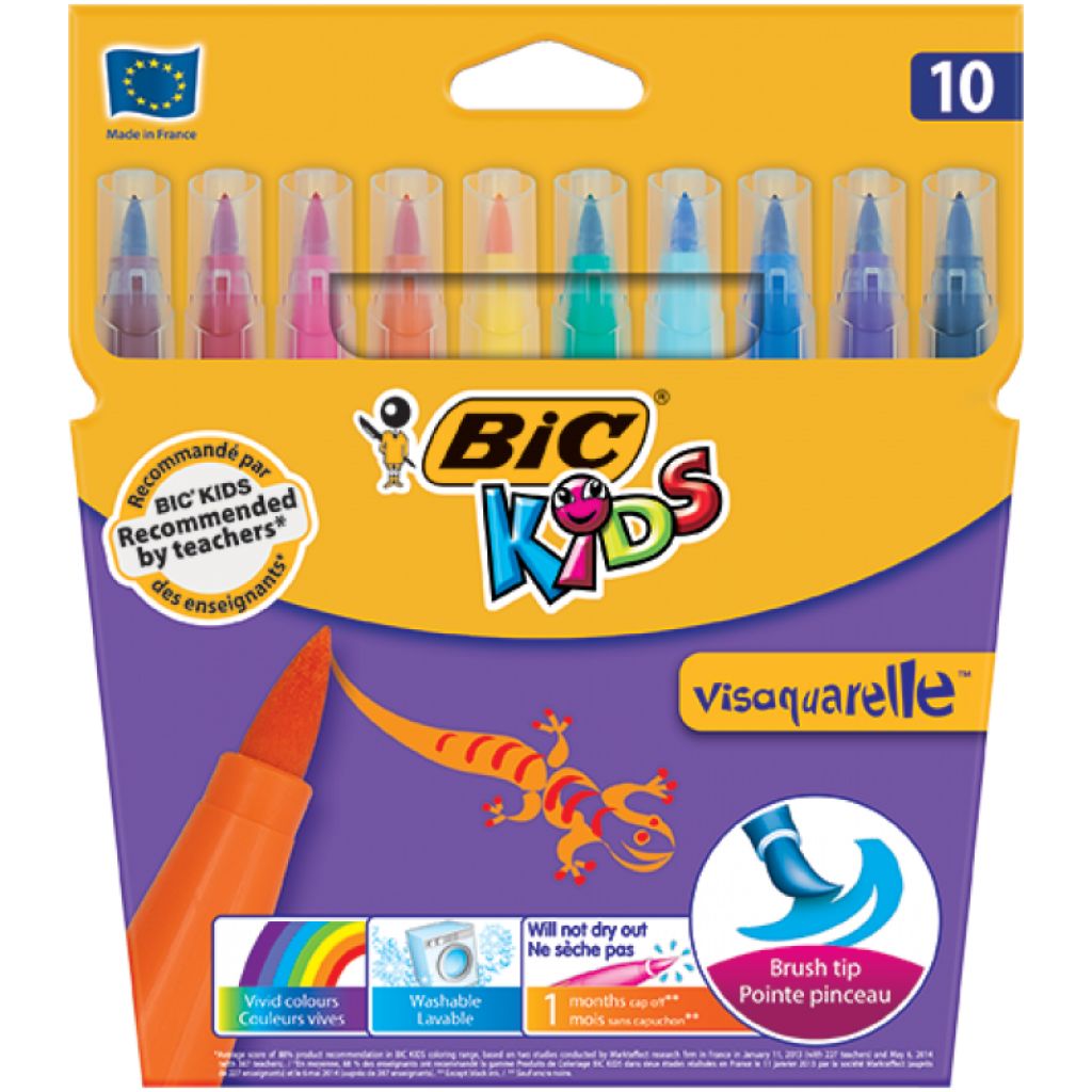 Bic Vısa Fırça Uçlu Keçeli Boya Kalemi Seti 10 Renk Kutu