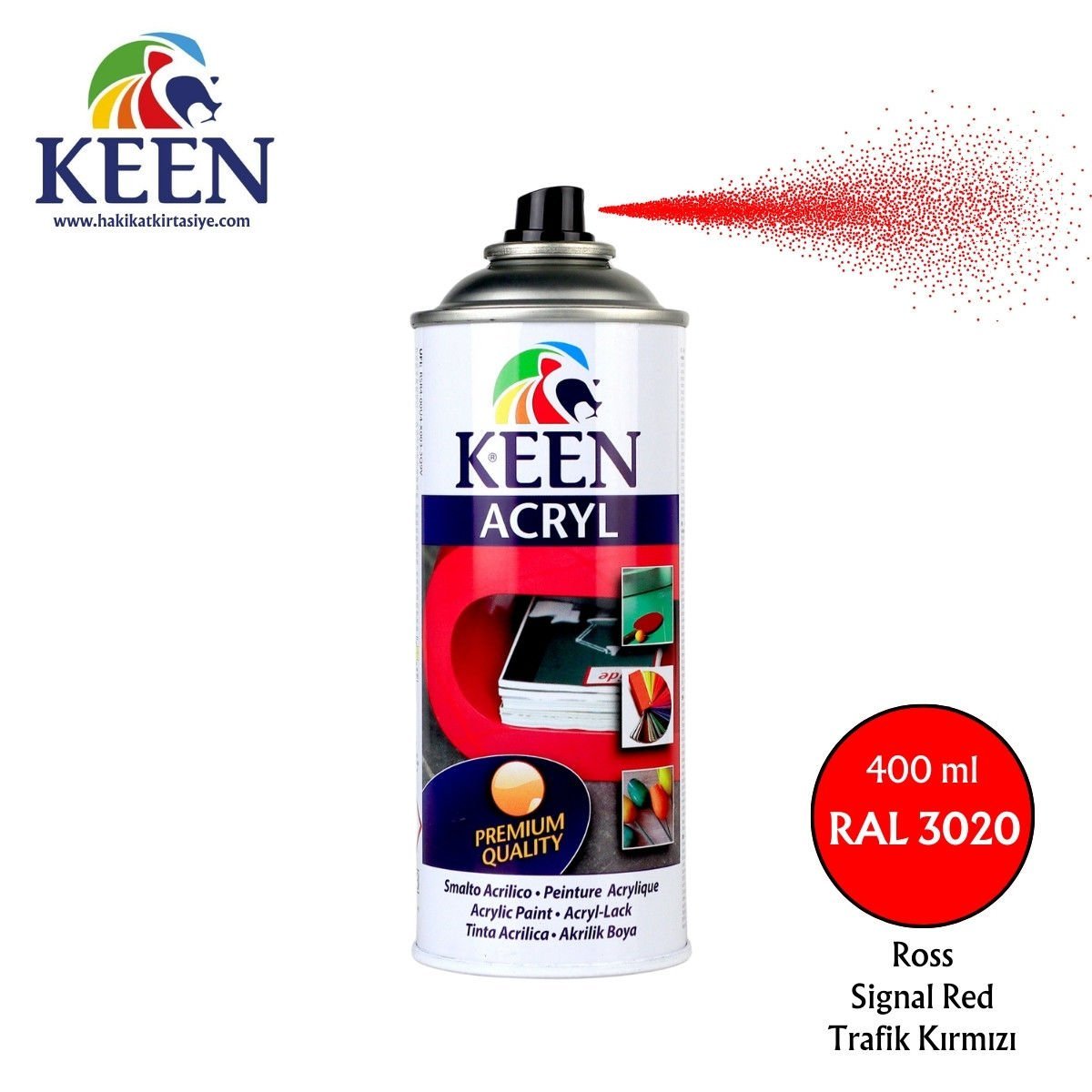 Keen Akrilik Sprey Boya 400ml RAL3020 Signal Red