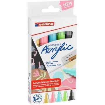 Edding 5100 Akrilik Markör 2-3mm Yuvarlak Uç 5li Set Pastel