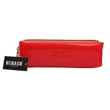 BBack Tek Bölmeli Kare Kalem Çantası 19x5,5x5,5cm - Şeffaf Kırmızı