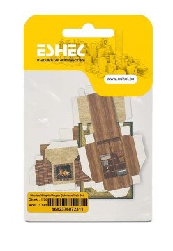 Eshel Maket Şömine/Kitaplık/Ahşap Çekmece/Halı Set 1/50