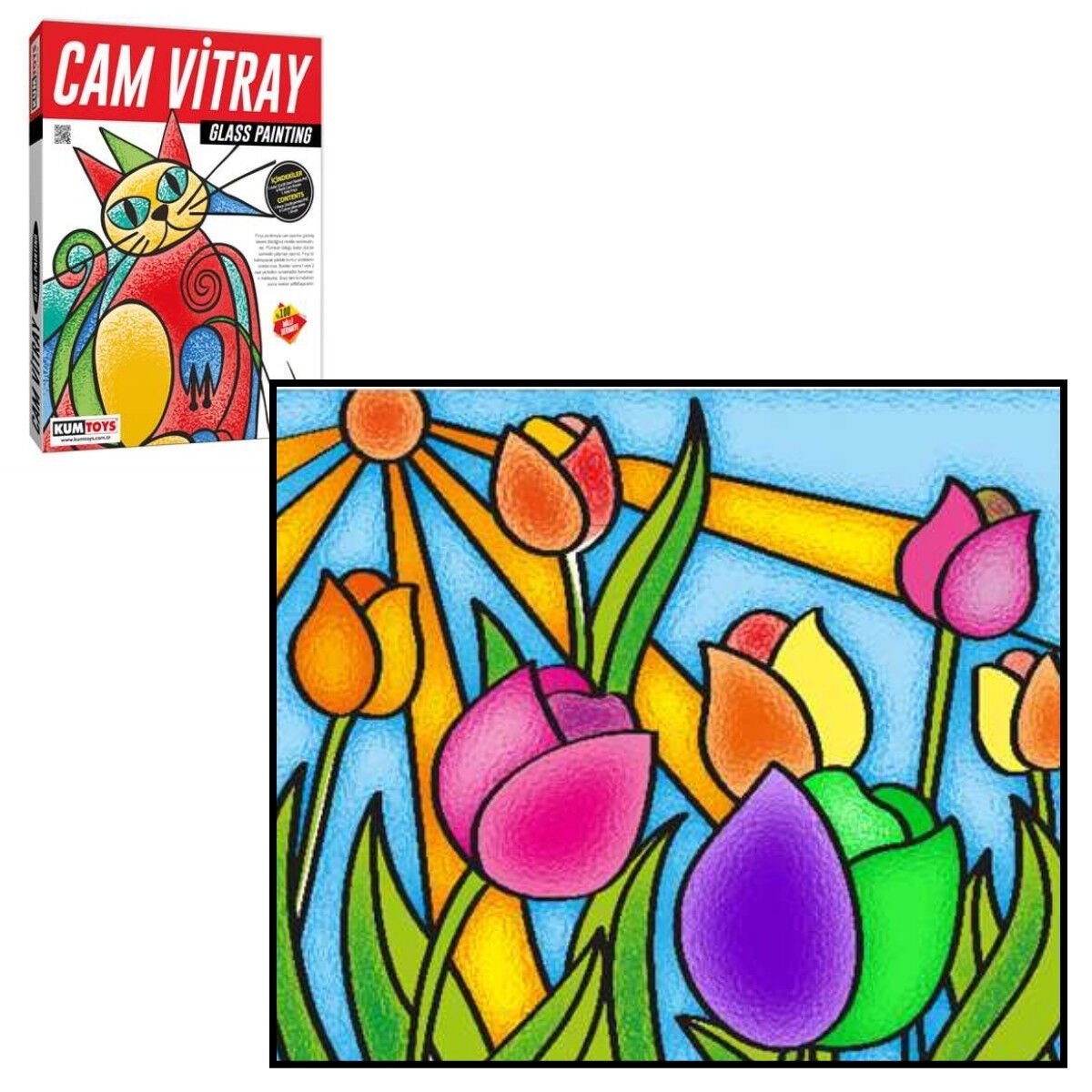 Kumtoys Cam Vitray Glass Painting 22x28cm Laleler CV13