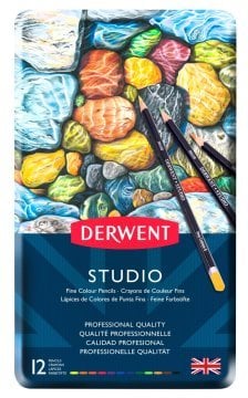 Derwent Studio Pencils Kuruboya Kalemi 12li Teneke Kutu