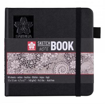 Sakura Eskiz Defteri Sert Kapak Beyaz Kağıt 140gr 12x12cm Siyah