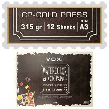 Vox Art Suluboya Sketch Defter A3 315gr 12 Yaprak Black Siyah