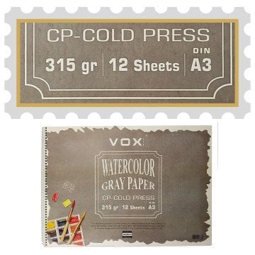 Vox Art Suluboya Sketch Defter A3 315gr 12 Yaprak Grey Gri