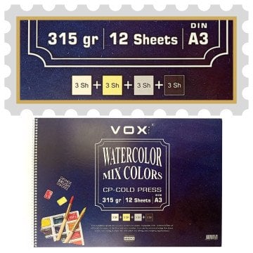 Vox Art Suluboya Sketch Defter A3 315gr 12 Yaprak Renkli