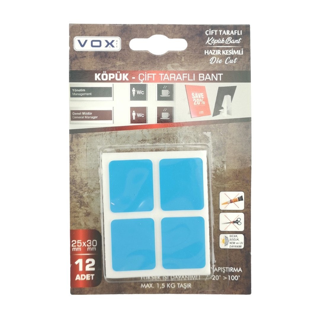Vox Köpük Çift Taraflı Hazır Kesimli Montaj Bant 25x30mm