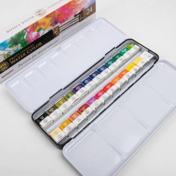 Mungyo Profesyonel Yarım Tablet Sulu Boya Metal Kutu 24lü