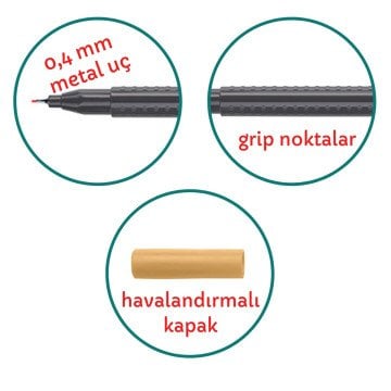 Faber Castell Grip Finepen 0.4 Keçeli Kalem Gri
