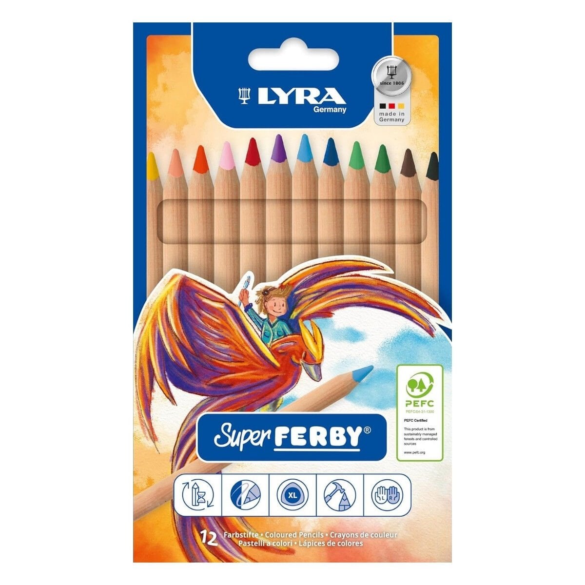 Lyra Super Ferby Triangular Jumbo Kuru Boya Kalem 12 Renk