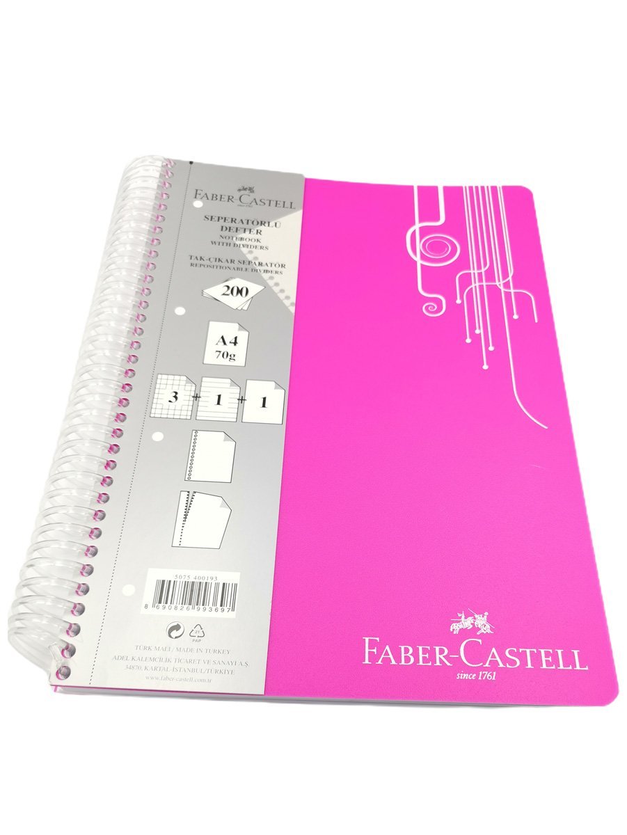 Faber-Castell PP Kapak Seperatörlü 5 Bölüm (Düz,Çizigili,Kareli) Defter, 200 Yaprak