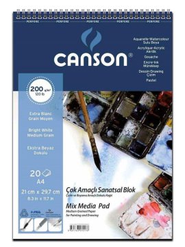 Canson Mix Media Pad Çok Amaçlı Resim Defteri (A4) 200gr 20 Sayfa ve Lyra Polycrayons Soft Pastel 12 Renk Set