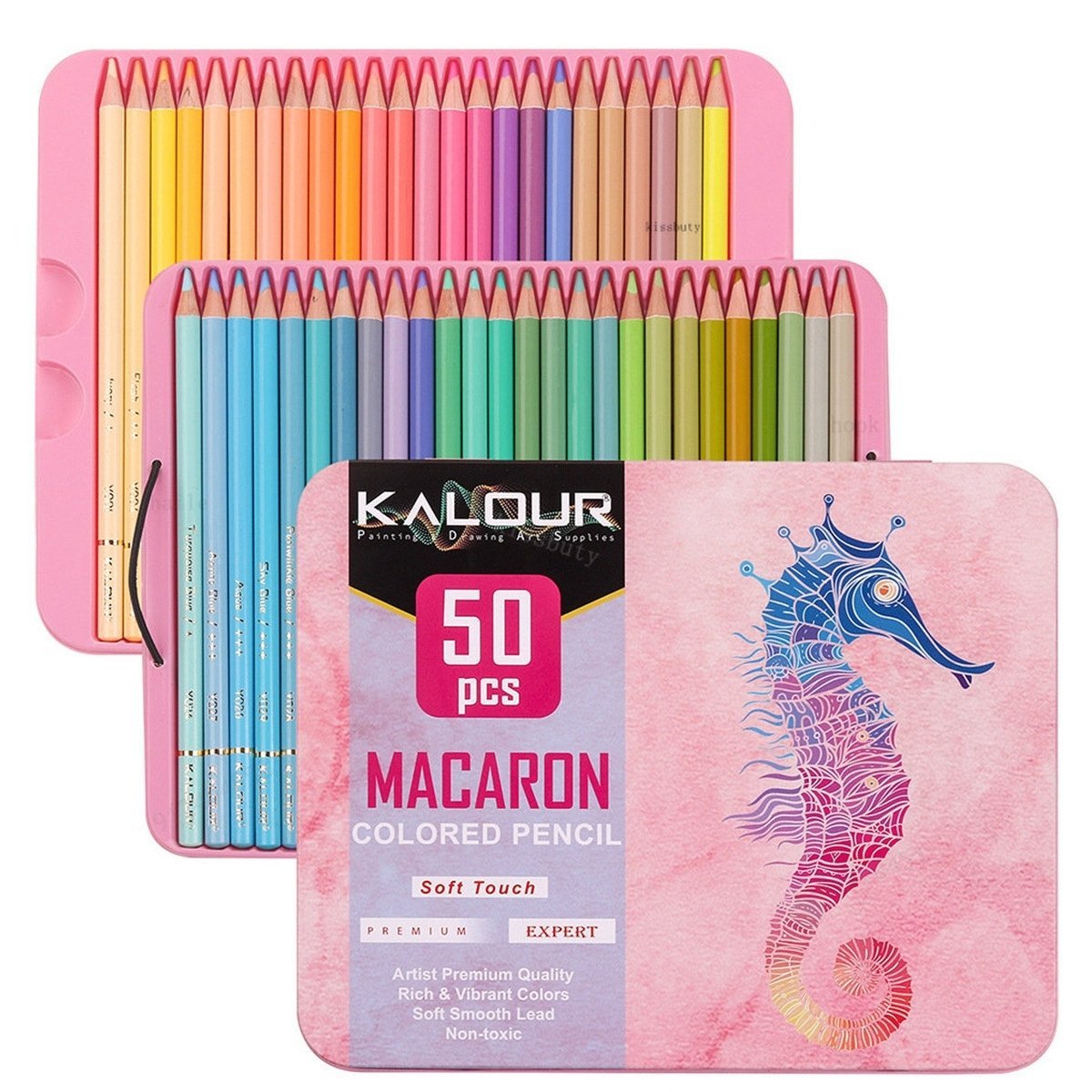 Kalour Kuru Boya Macaron Kalem Seti Metal Kutu 50li