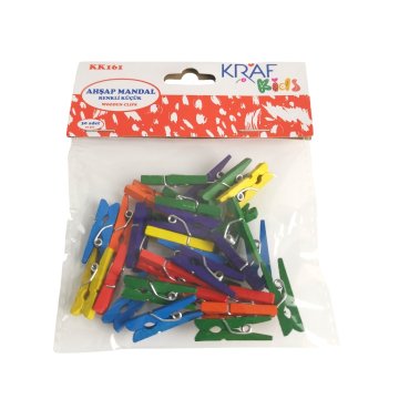 Kraf Kids Ahşap Mandal Renkli Küçük 30lu Paket